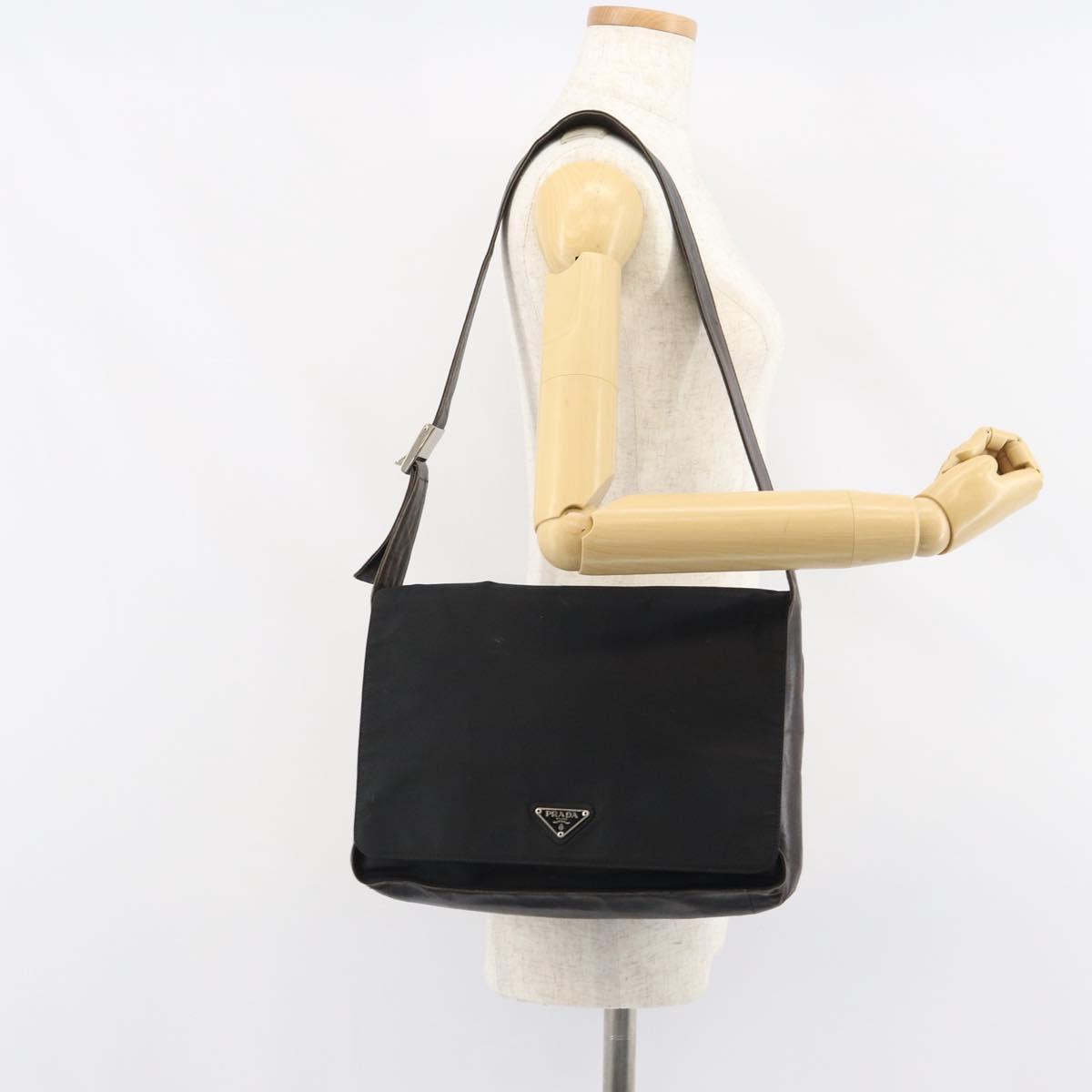 PRADA Shoulder Bag Nylon Black Silver Auth 159132