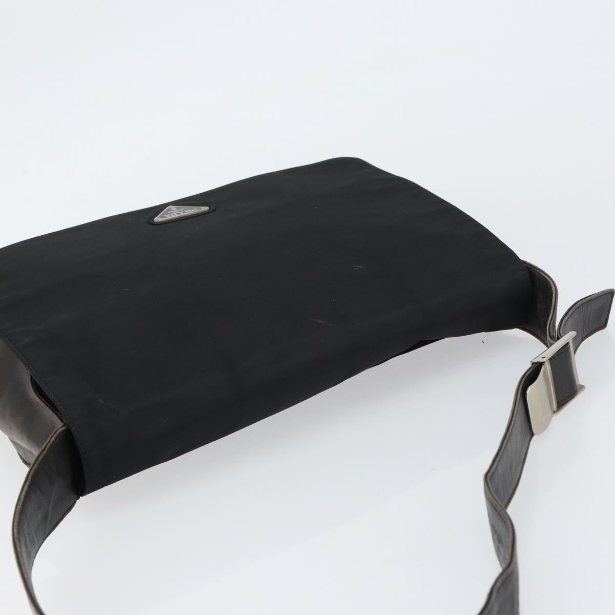 PRADA Shoulder Bag Nylon Black Silver Auth 159132