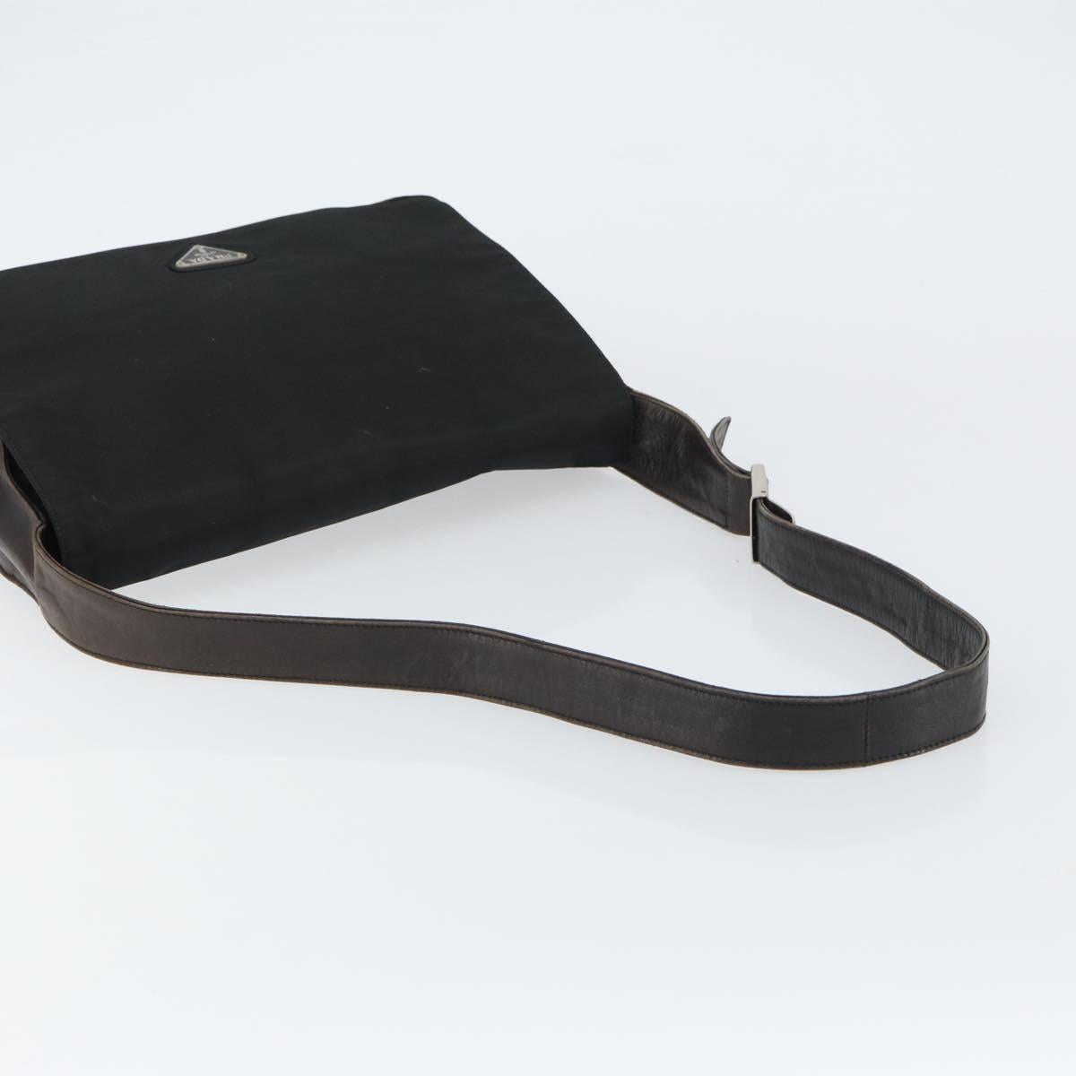 PRADA Shoulder Bag Nylon Black Silver Auth 159132