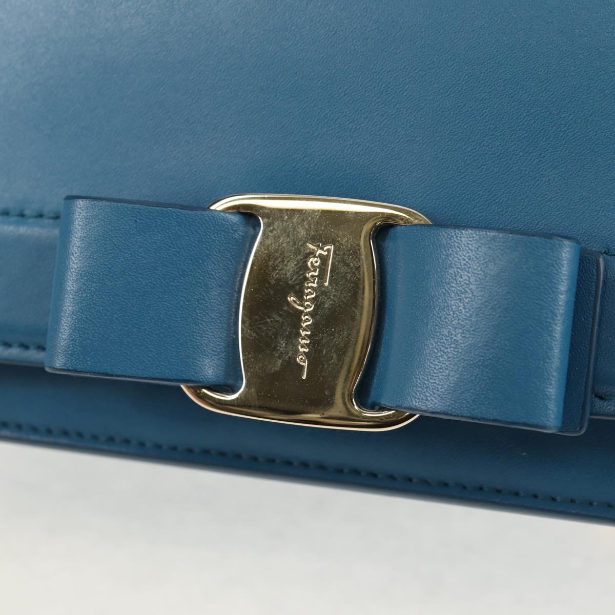 Salvatore Ferragamo Vala Chain Vala Shoulder Bag Leather Blue Gold Auth 159137V