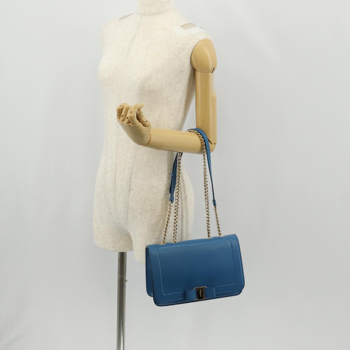 Salvatore Ferragamo Vala Chain Vala Shoulder Bag Leather Blue Gold Auth 159137V