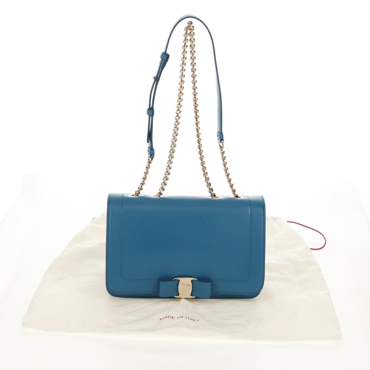 Salvatore Ferragamo Vala Chain Vala Shoulder Bag Leather Blue Gold Auth 159137V