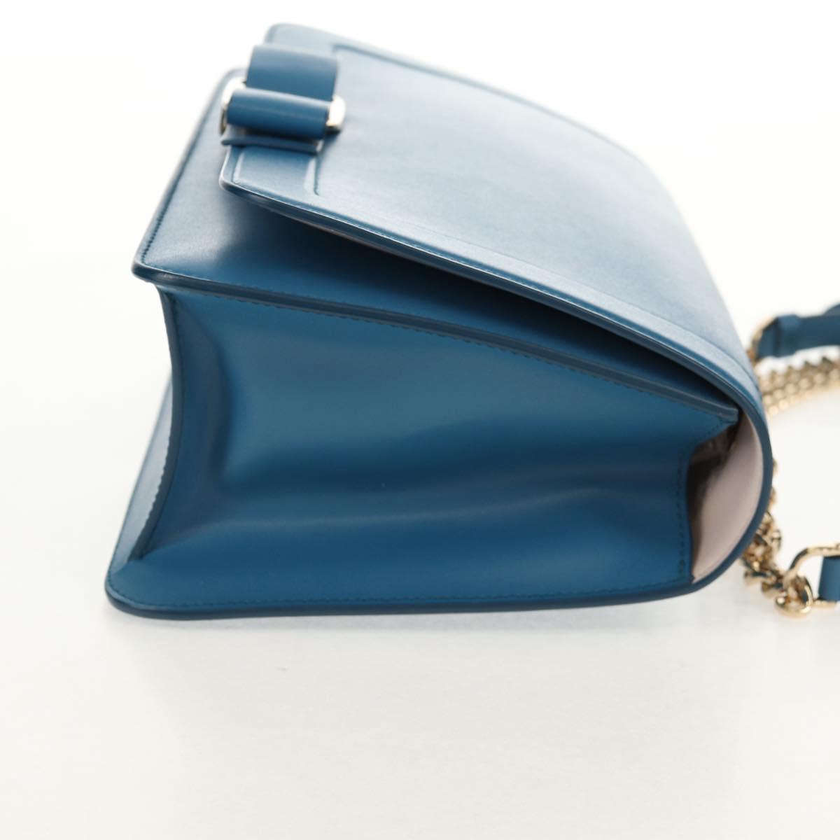 Salvatore Ferragamo Vala Chain Vala Shoulder Bag Leather Blue Gold Auth 159137V
