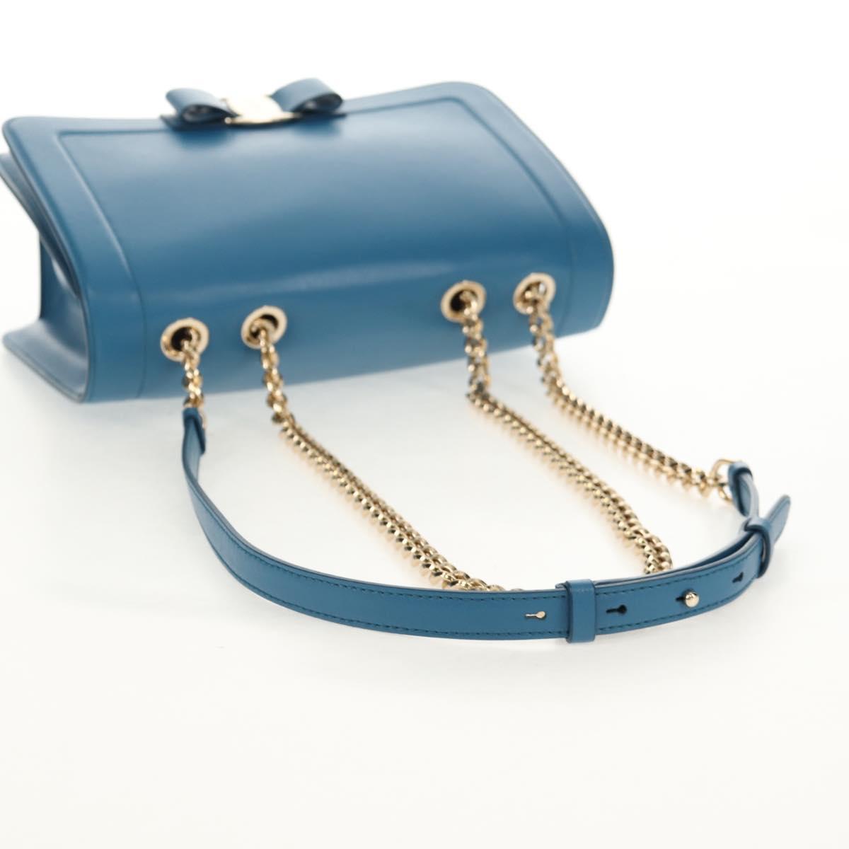 Salvatore Ferragamo Vala Chain Vala Shoulder Bag Leather Blue Gold Auth 159137V