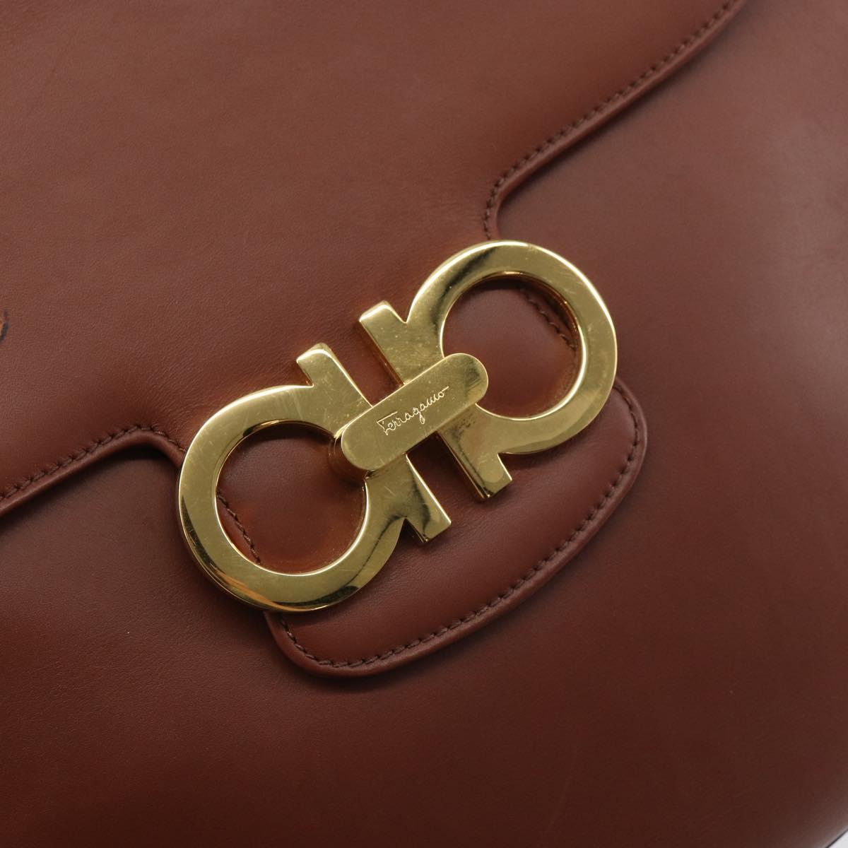 Salvatore Ferragamo Gancini Shoulder Bag Leather Brown Gold Auth 159139
