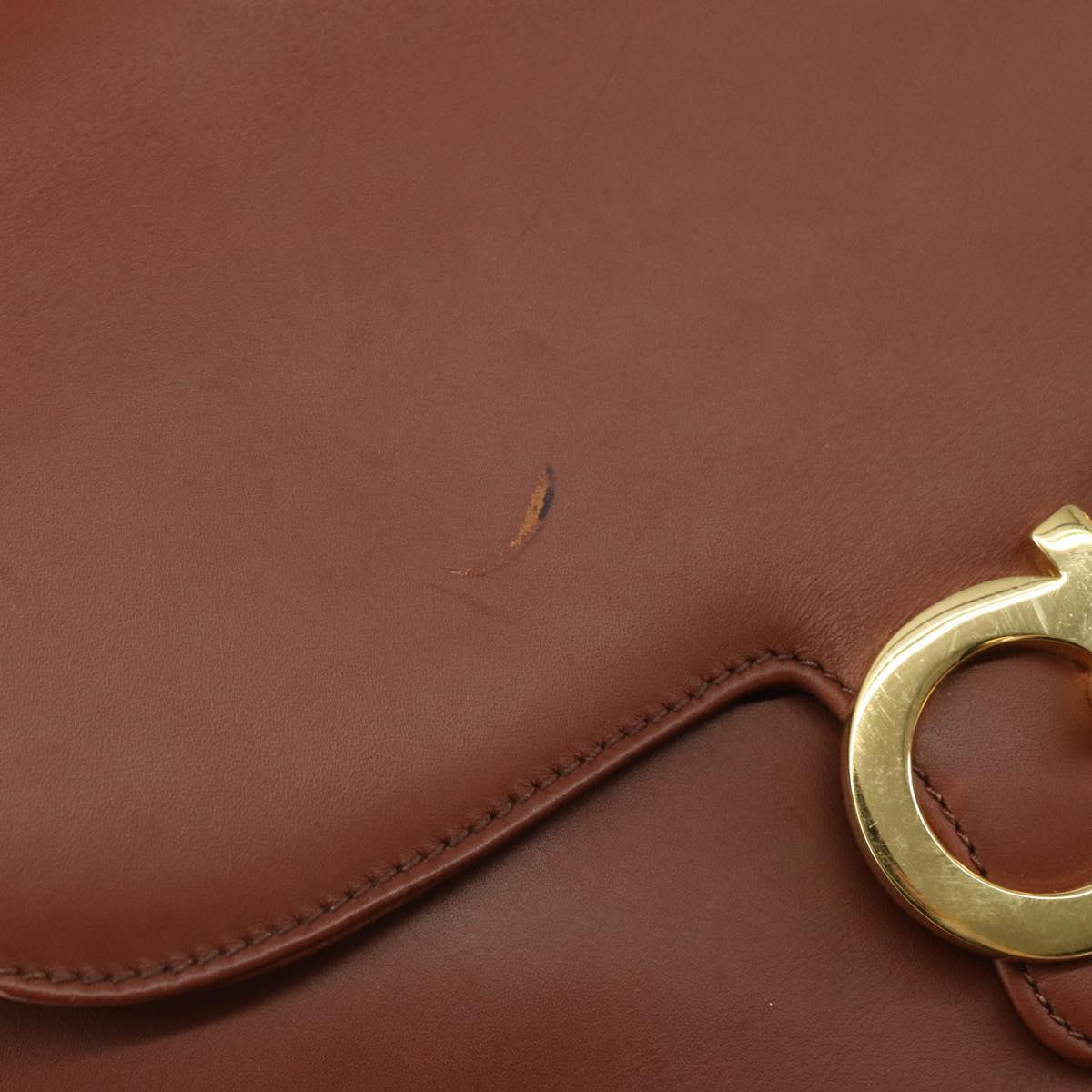 Salvatore Ferragamo Gancini Shoulder Bag Leather Brown Gold Auth 159139