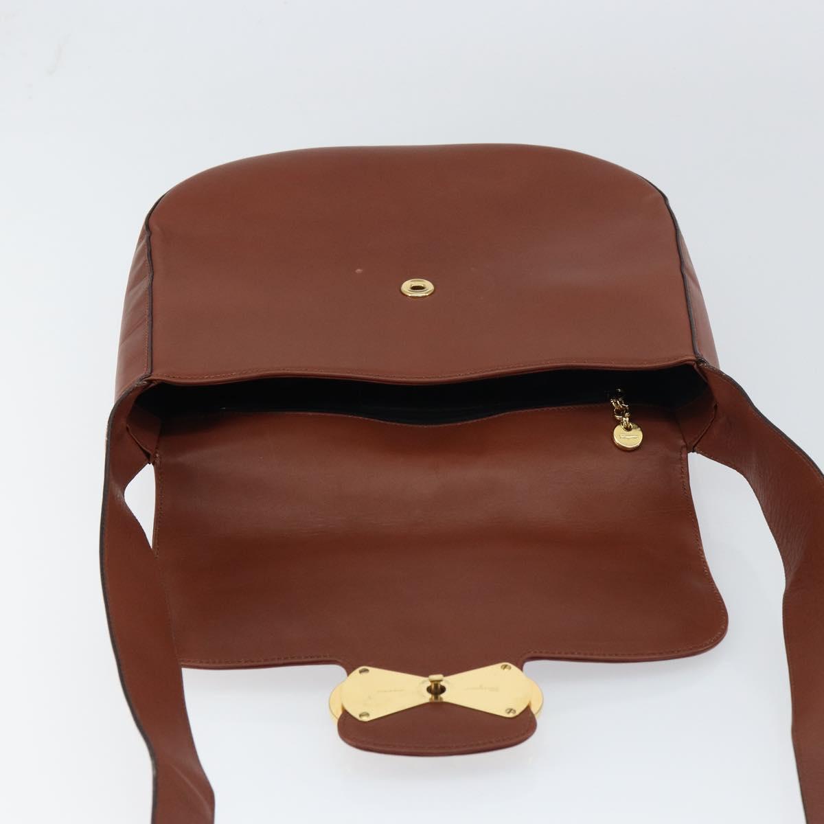 Salvatore Ferragamo Gancini Shoulder Bag Leather Brown Gold Auth 159139