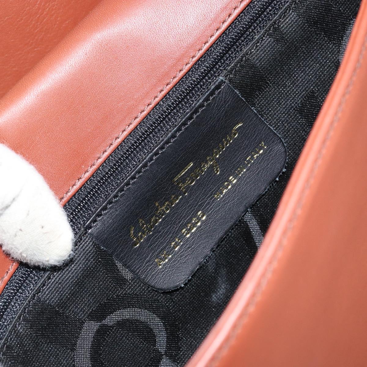 Salvatore Ferragamo Gancini Shoulder Bag Leather Brown Gold Auth 159139