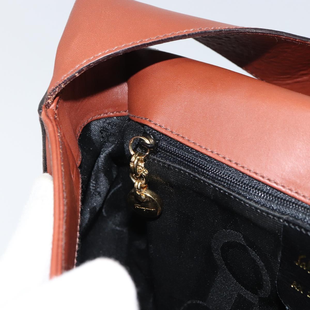 Salvatore Ferragamo Gancini Shoulder Bag Leather Brown Gold Auth 159139