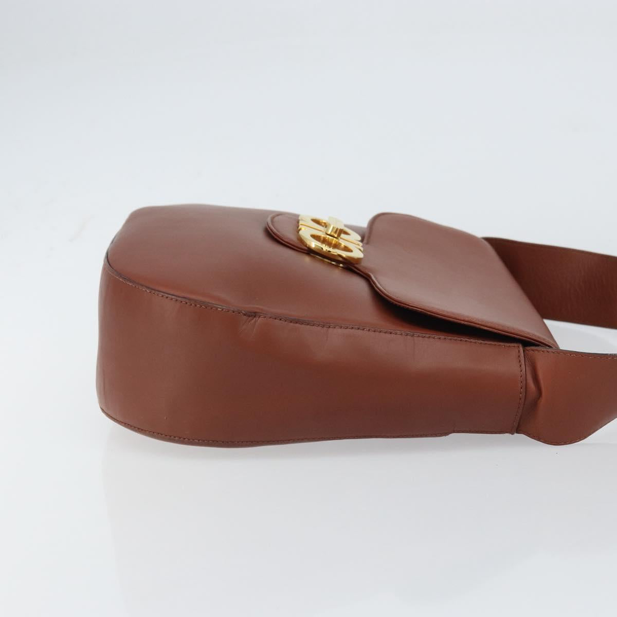 Salvatore Ferragamo Gancini Shoulder Bag Leather Brown Gold Auth 159139