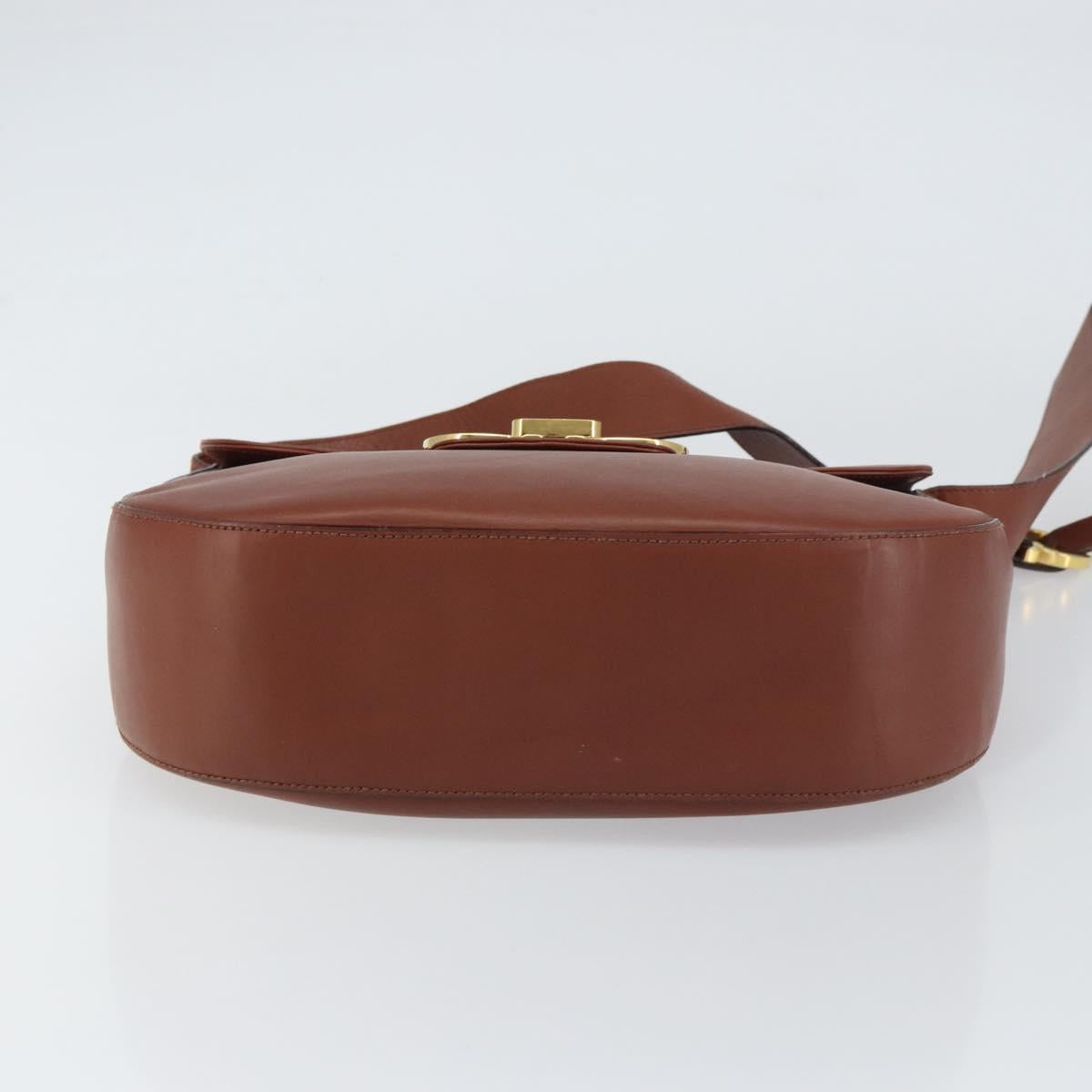 Salvatore Ferragamo Gancini Shoulder Bag Leather Brown Gold Auth 159139