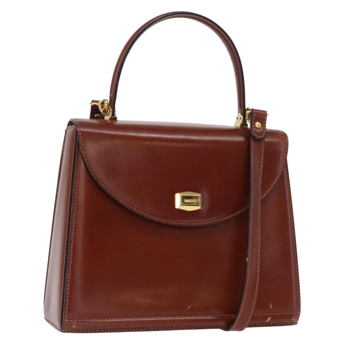 BALLY Hand Bag Leather 2way Brown Gold Auth 159141