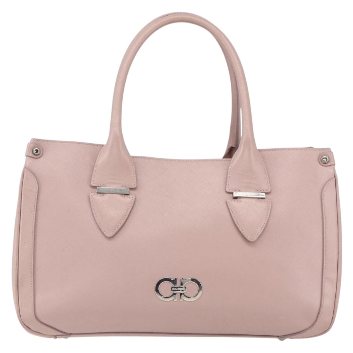 Salvatore Ferragamo Gancini Hand Bag Leather Pink Silver Auth 159143