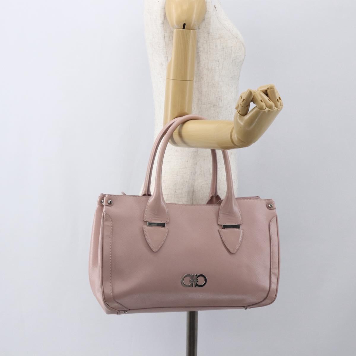 Salvatore Ferragamo Gancini Hand Bag Leather Pink Silver Auth 159143