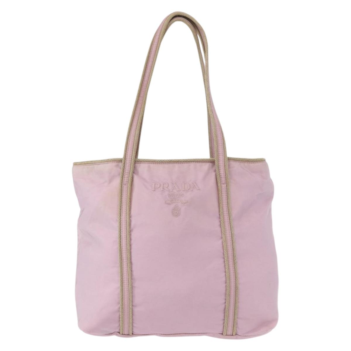 PRADA Hand Bag Nylon Pink Silver Auth 159153