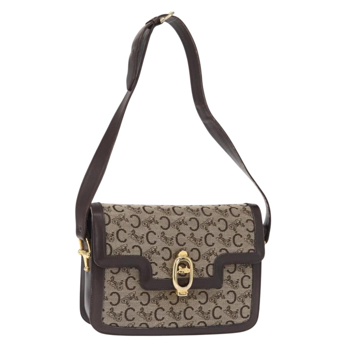 CELINE C Sulky Horse Carriage Shoulder Bag Canvas Beige Gold Auth 159163