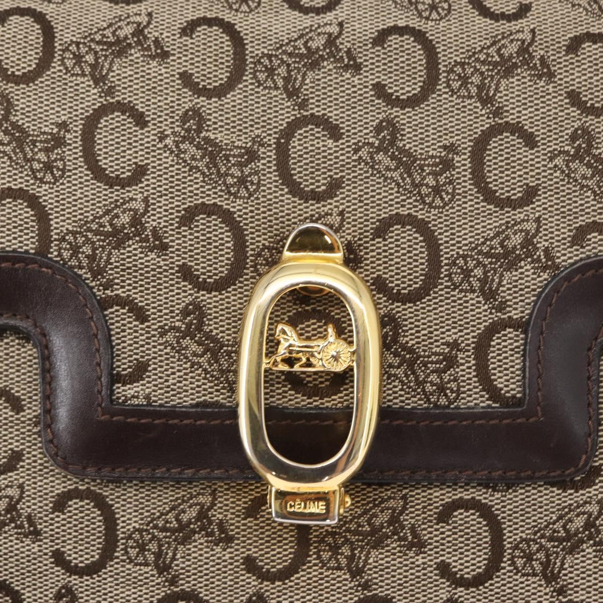CELINE C Sulky Horse Carriage Shoulder Bag Canvas Beige Gold Auth 159163