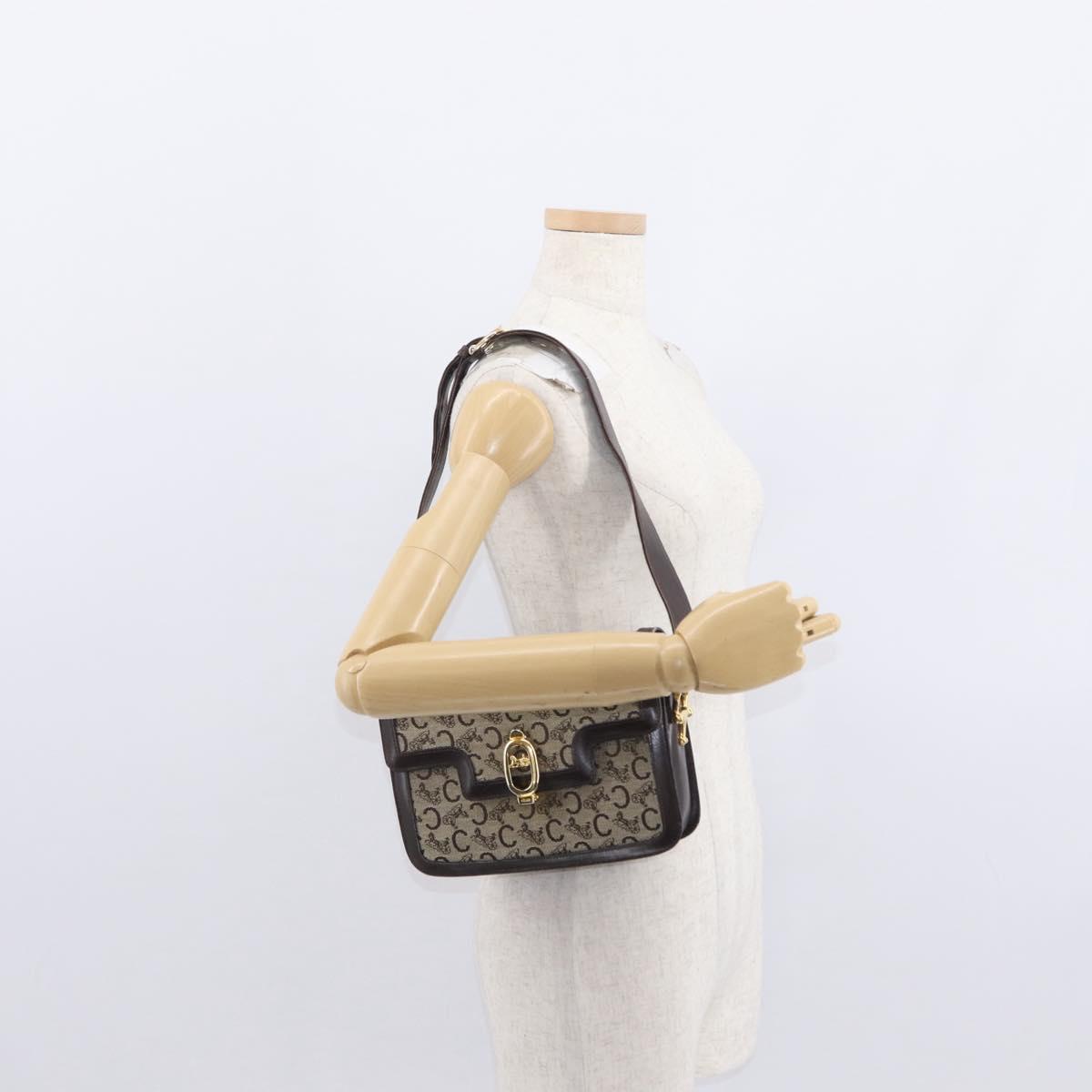CELINE C Sulky Horse Carriage Shoulder Bag Canvas Beige Gold Auth 159163
