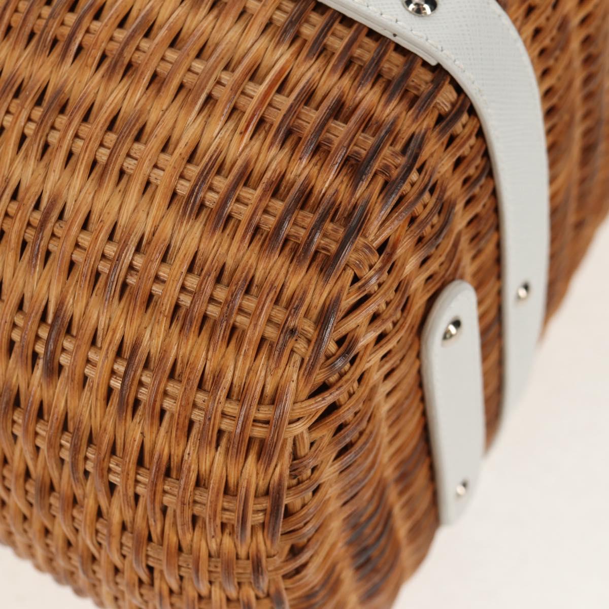 Salvatore Ferragamo Gancini Hand Bag Rattan Beige Silver Auth 159168V