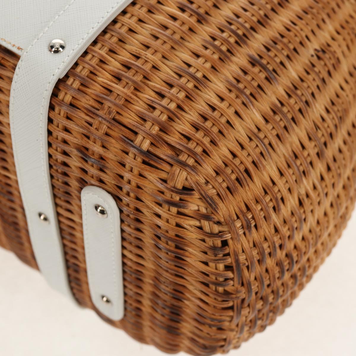 Salvatore Ferragamo Gancini Hand Bag Rattan Beige Silver Auth 159168V