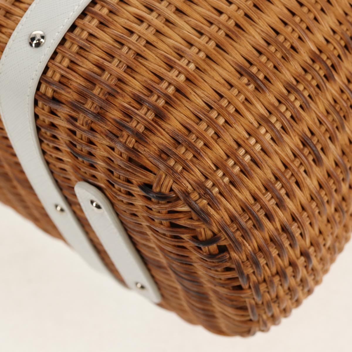 Salvatore Ferragamo Gancini Hand Bag Rattan Beige Silver Auth 159168V