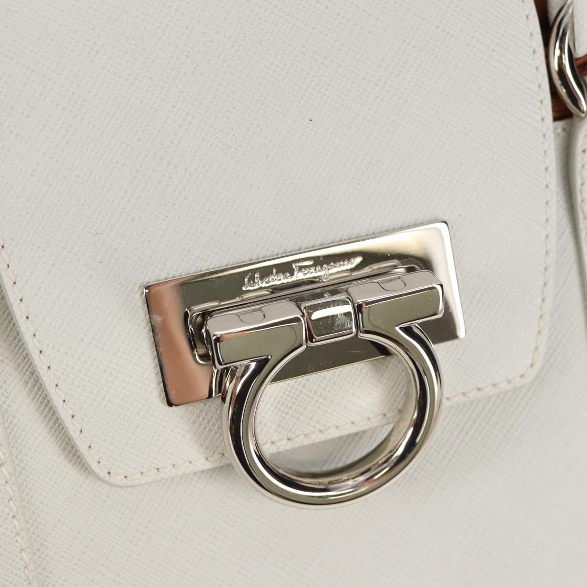 Salvatore Ferragamo Gancini Hand Bag Rattan Beige Silver Auth 159168V