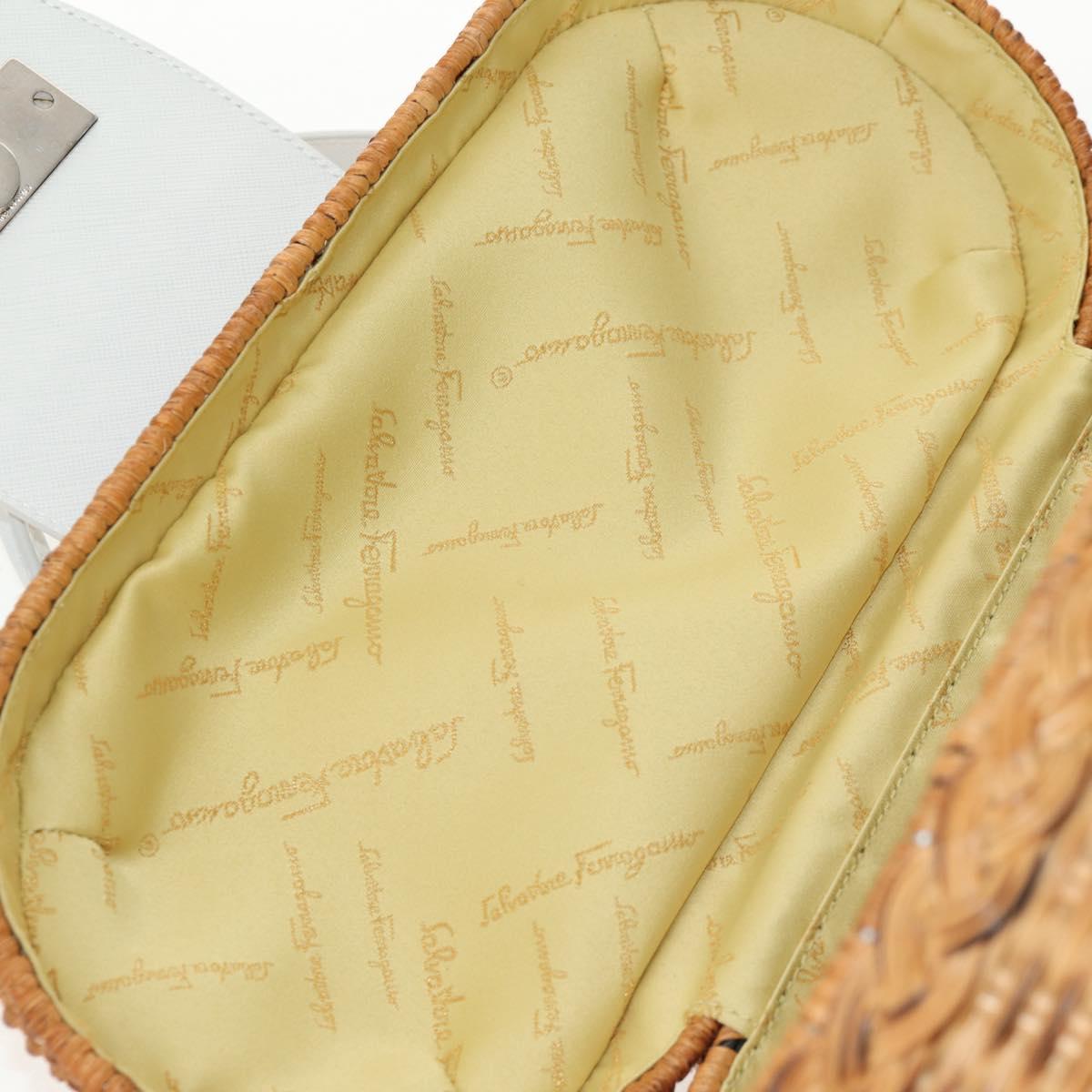 Salvatore Ferragamo Gancini Hand Bag Rattan Beige Silver Auth 159168V