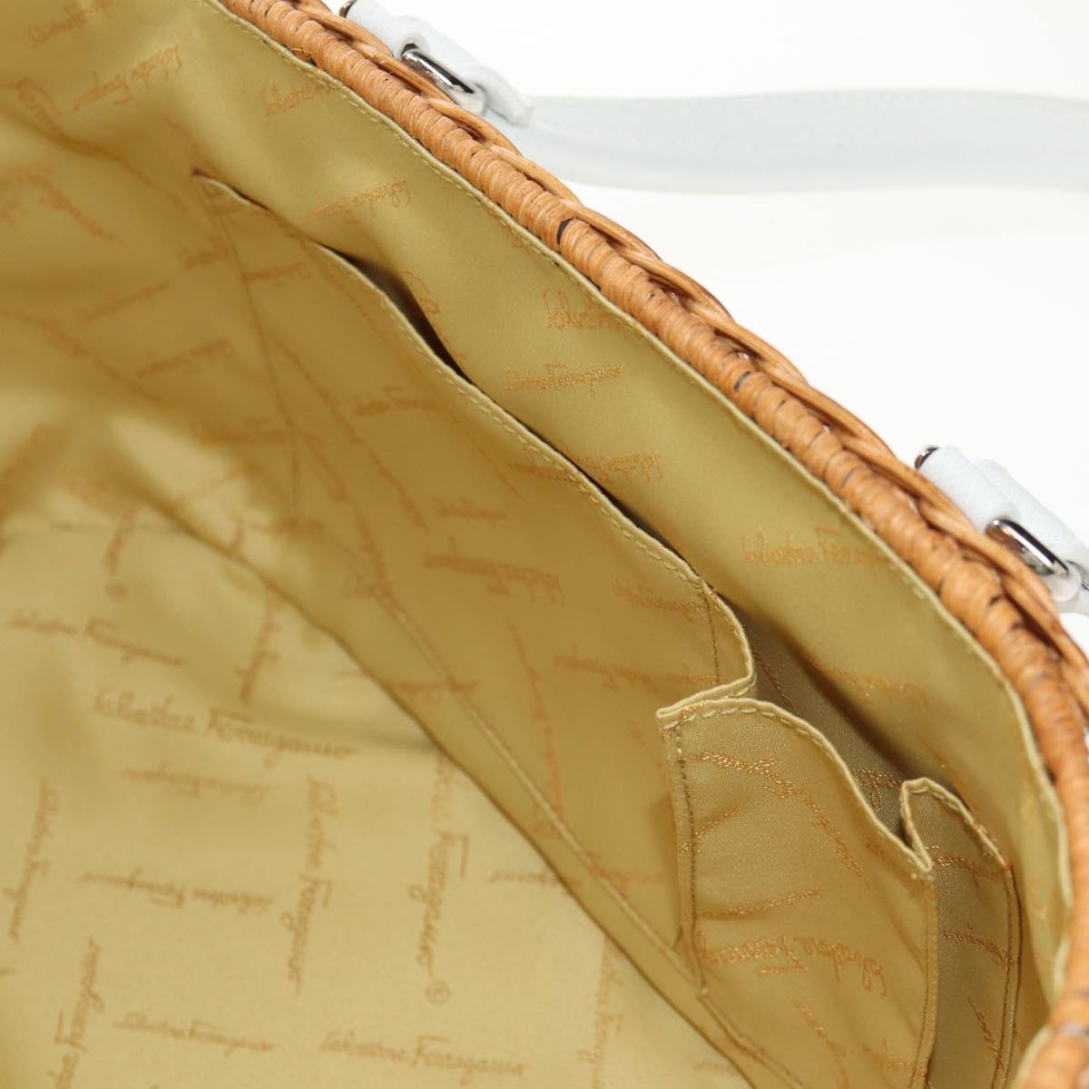 Salvatore Ferragamo Gancini Hand Bag Rattan Beige Silver Auth 159168V