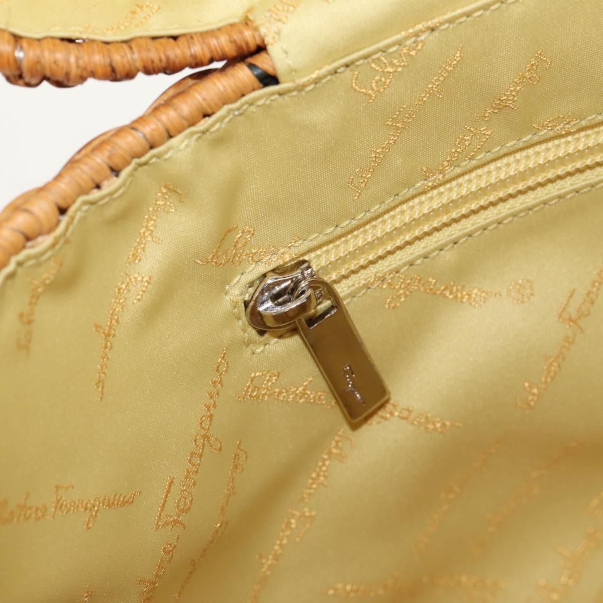Salvatore Ferragamo Gancini Hand Bag Rattan Beige Silver Auth 159168V