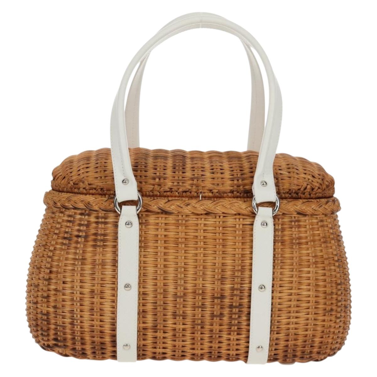 Salvatore Ferragamo Gancini Hand Bag Rattan Beige Silver Auth 159168V