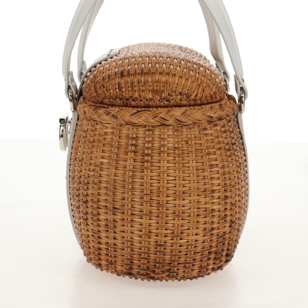 Salvatore Ferragamo Gancini Hand Bag Rattan Beige Silver Auth 159168V