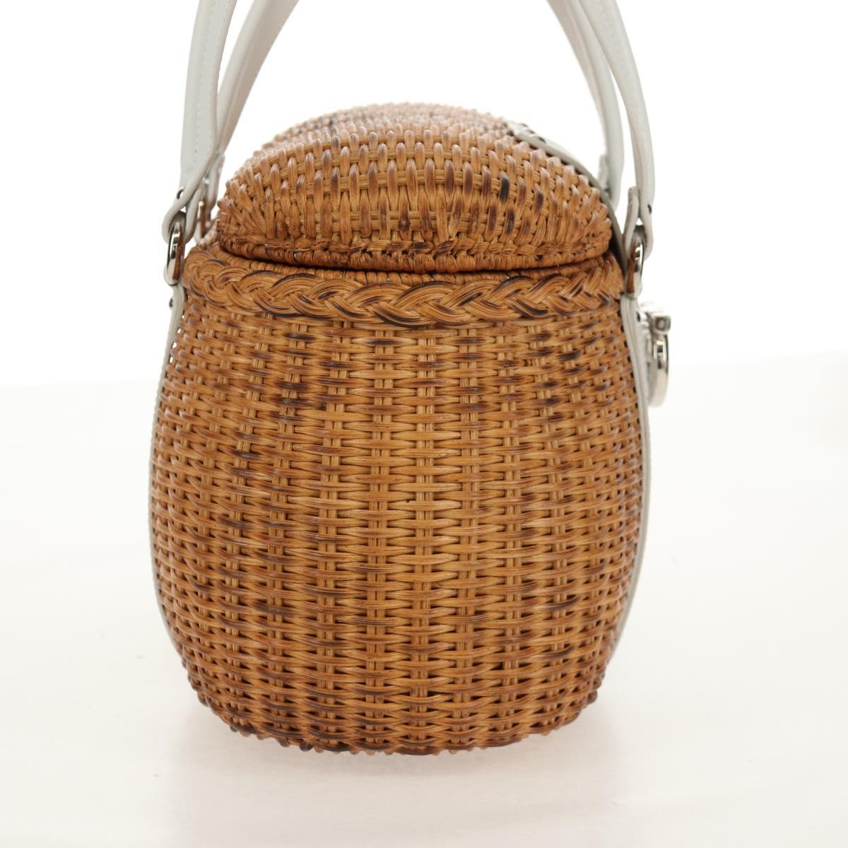 Salvatore Ferragamo Gancini Hand Bag Rattan Beige Silver Auth 159168V