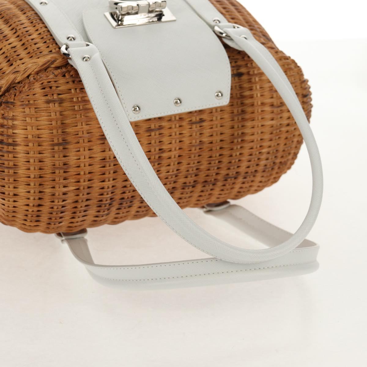Salvatore Ferragamo Gancini Hand Bag Rattan Beige Silver Auth 159168V