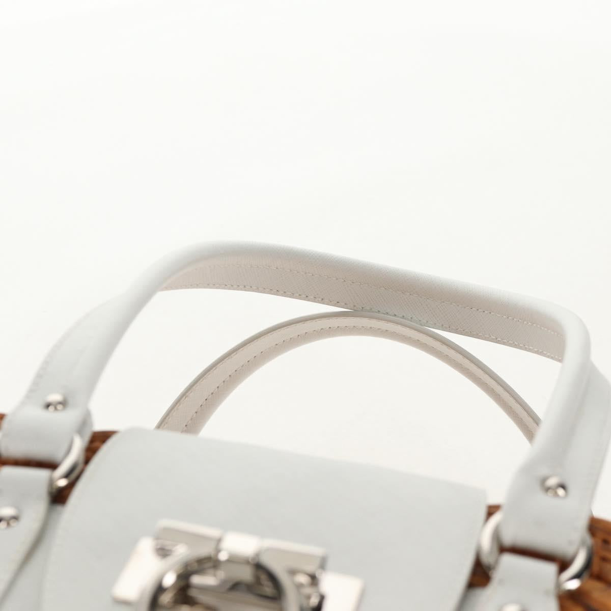 Salvatore Ferragamo Gancini Hand Bag Rattan Beige Silver Auth 159168V