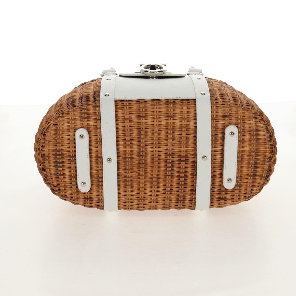 Salvatore Ferragamo Gancini Hand Bag Rattan Beige Silver Auth 159168V