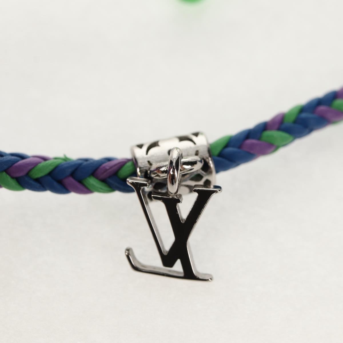 LOUIS VUITTON Brass Friendship Bracelet Leather Blue M0967 LV Auth 159171M