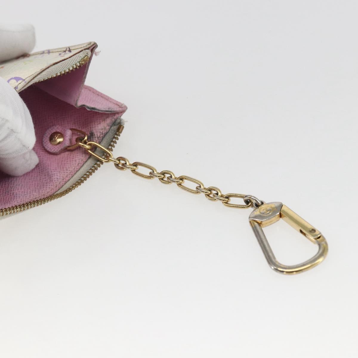 LOUIS VUITTON Multicolor Pochette Cles NM Coin Purse White M93734 LV Auth 159177