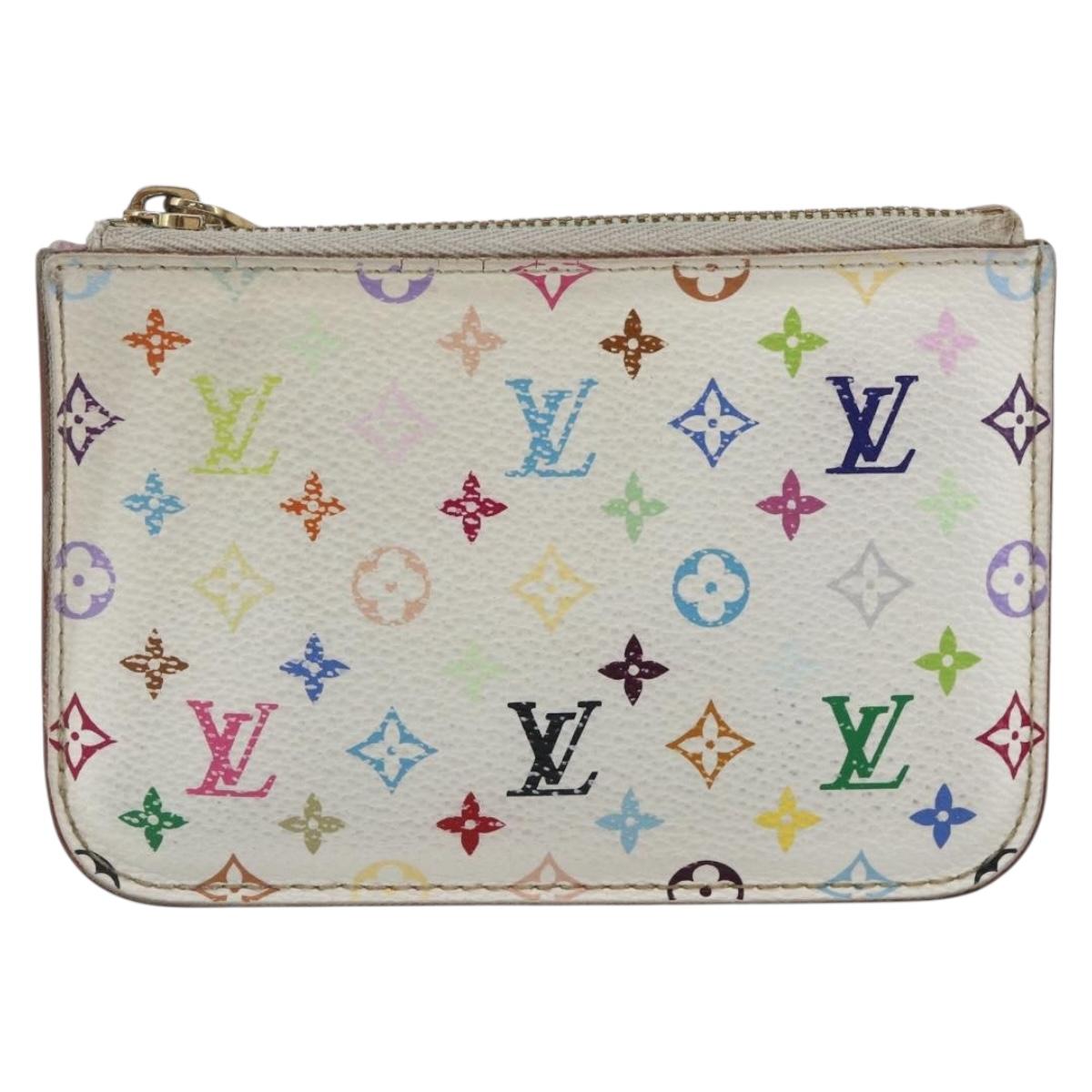 LOUIS VUITTON Multicolor Pochette Cles NM Coin Purse White M93734 LV Auth 159177