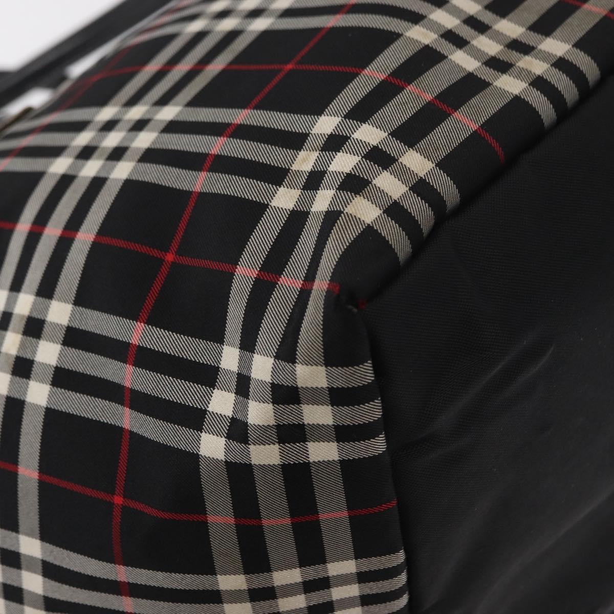 BURBERRY Nova Check Blue Label Tote Bag Nylon Black Silver Auth 159190