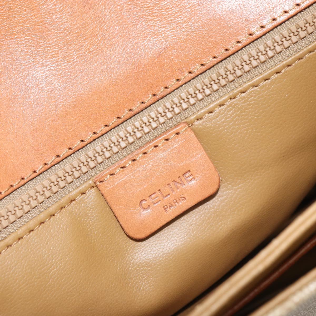 CELINE Macadam Canvas Shoulder Bag PVC Beige Gold Auth 159212