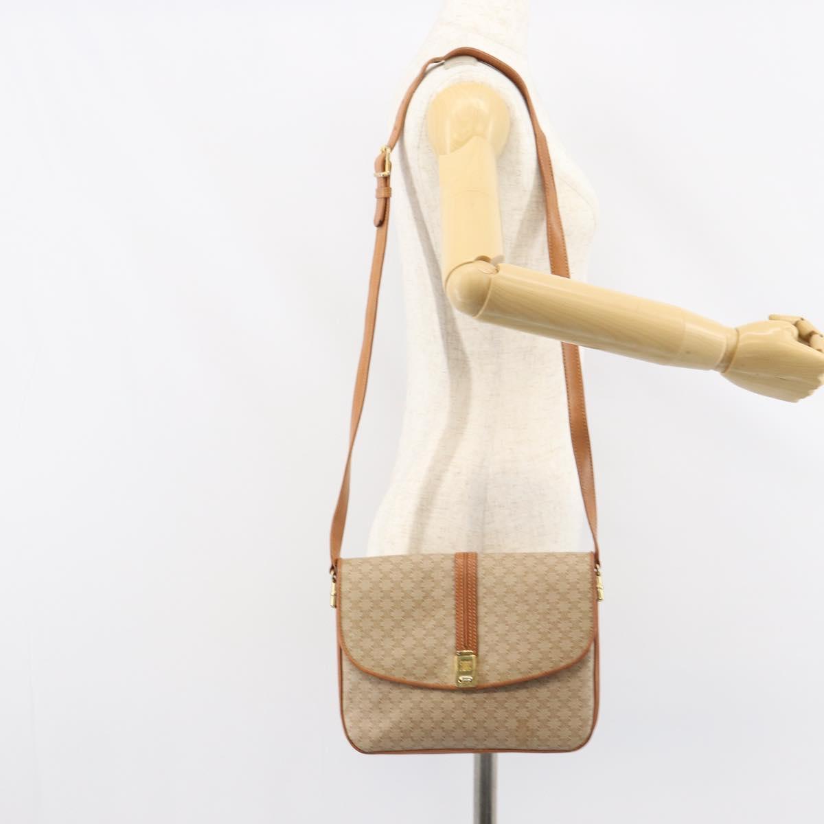 CELINE Macadam Canvas Shoulder Bag PVC Beige Gold Auth 159212