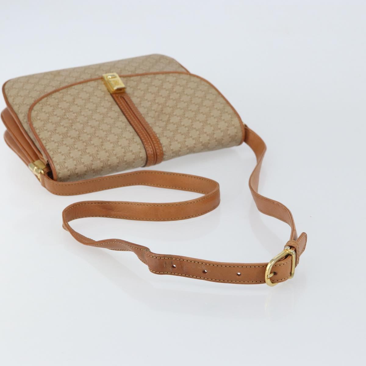 CELINE Macadam Canvas Shoulder Bag PVC Beige Gold Auth 159212