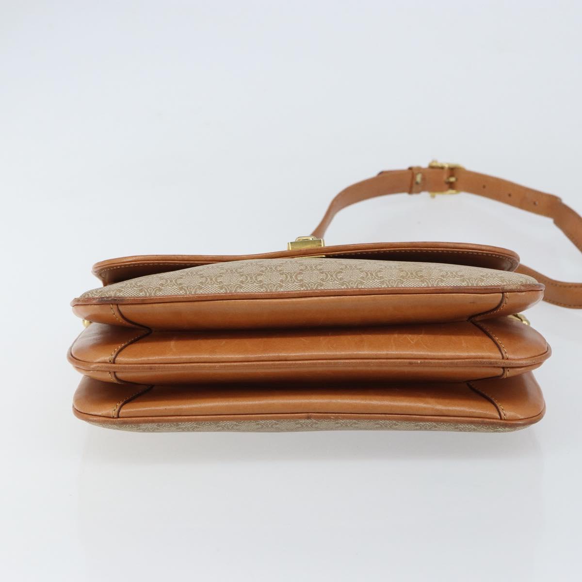 CELINE Macadam Canvas Shoulder Bag PVC Beige Gold Auth 159212