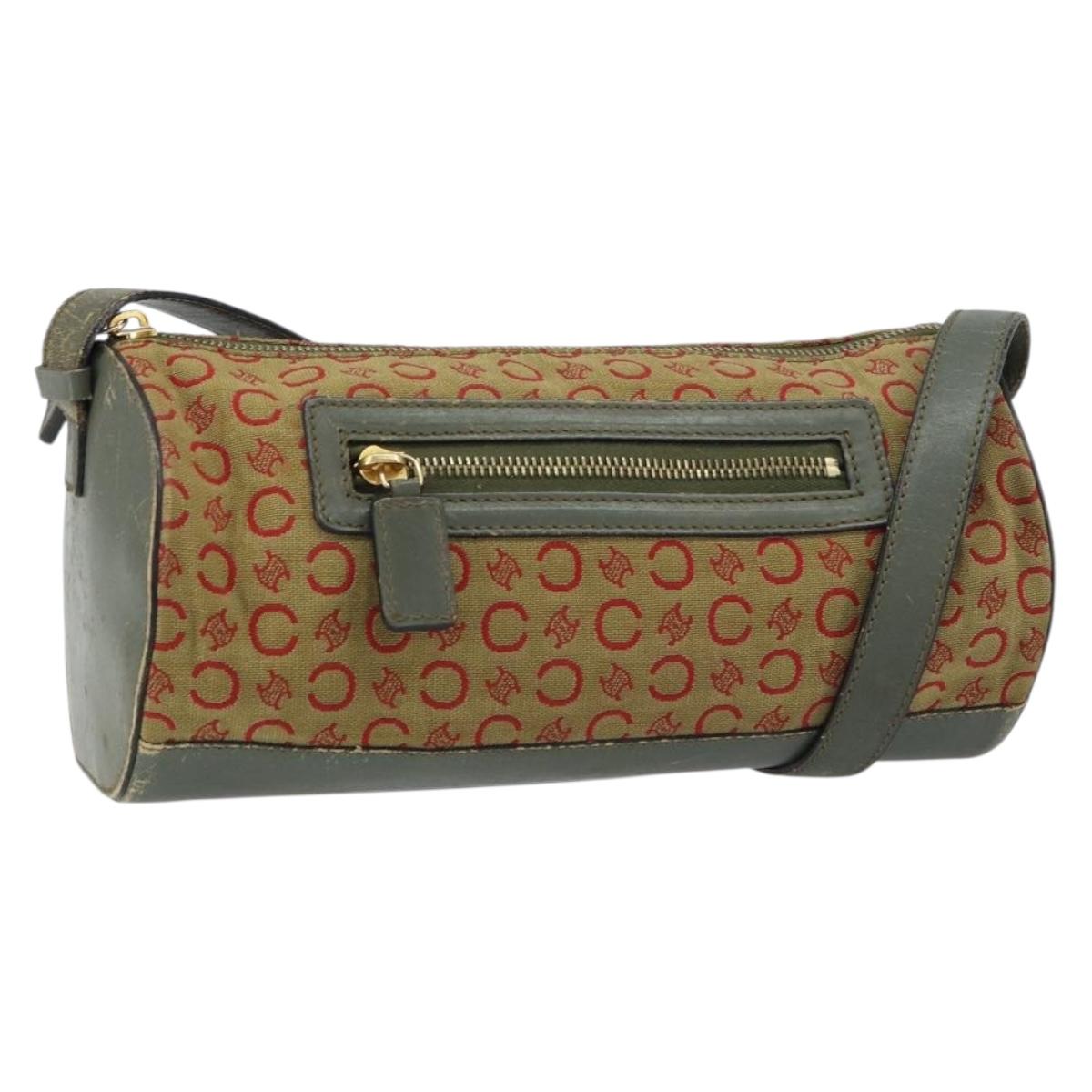 CELINE C Macadam Canvas Shoulder Bag Khaki Gold Auth 159213
