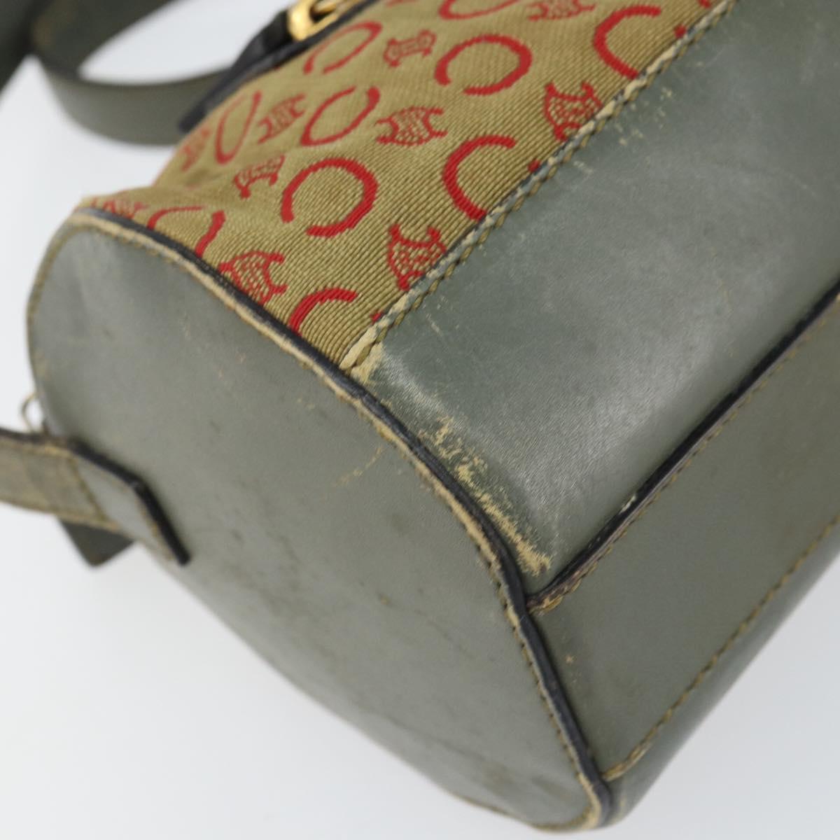 CELINE C Macadam Canvas Shoulder Bag Khaki Gold Auth 159213