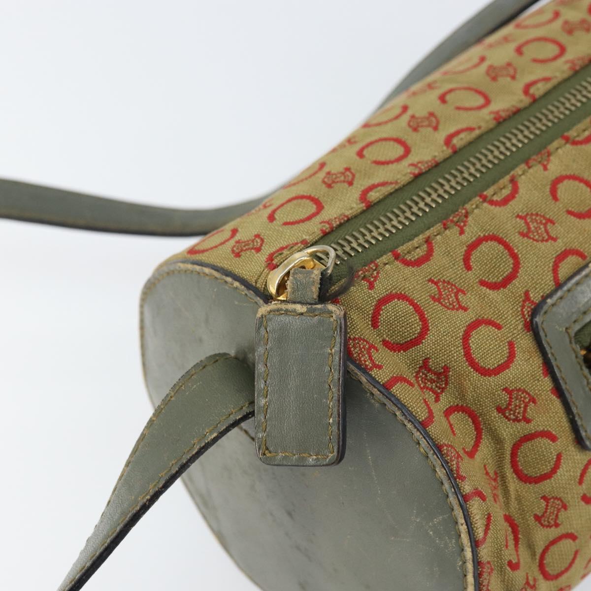 CELINE C Macadam Canvas Shoulder Bag Khaki Gold Auth 159213