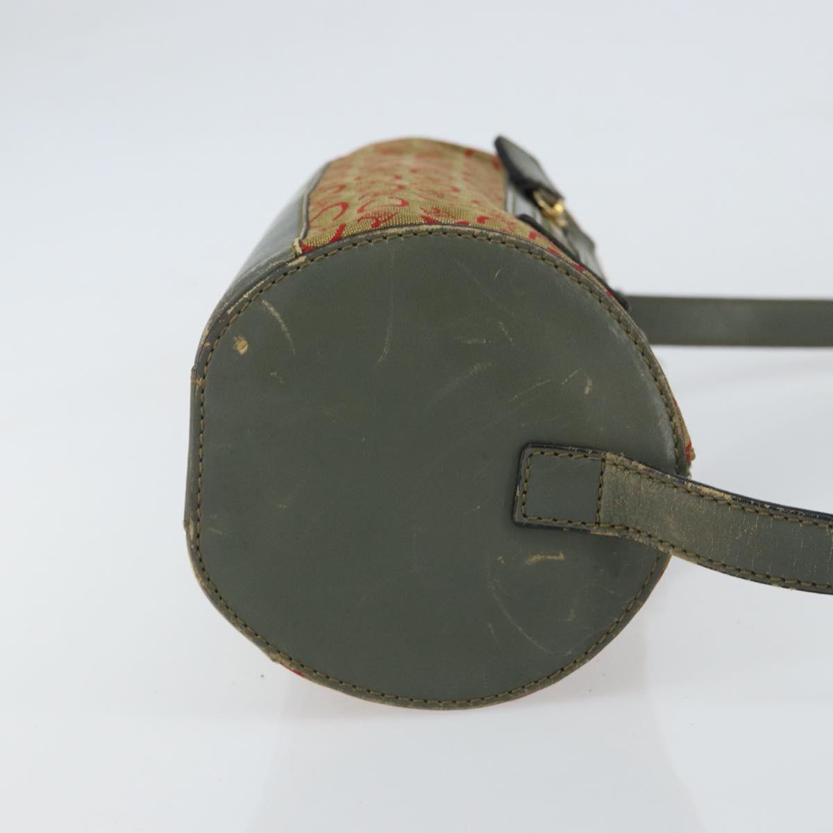CELINE C Macadam Canvas Shoulder Bag Khaki Gold Auth 159213
