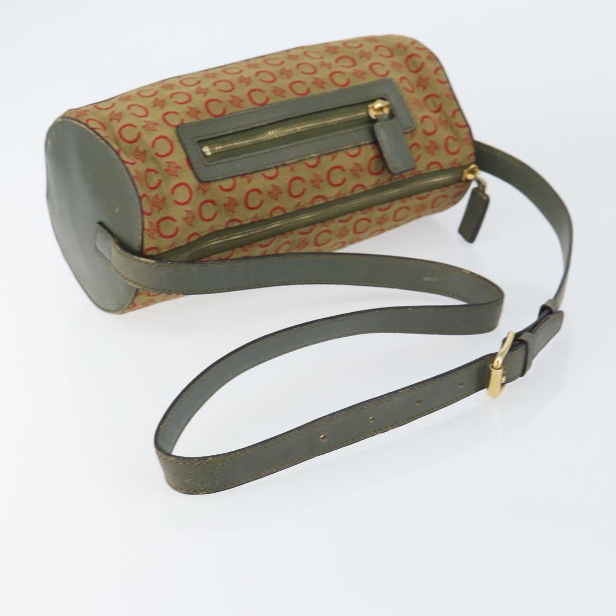 CELINE C Macadam Canvas Shoulder Bag Khaki Gold Auth 159213