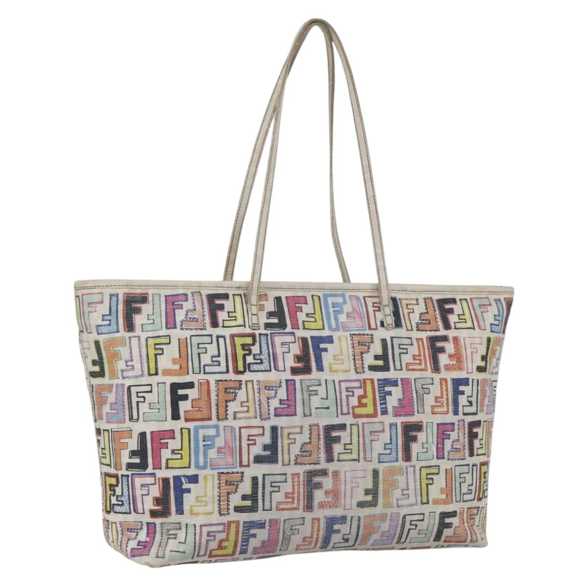 FENDI Zucca Canvas Tote Bag PVC Multicolor Gold Auth 159215