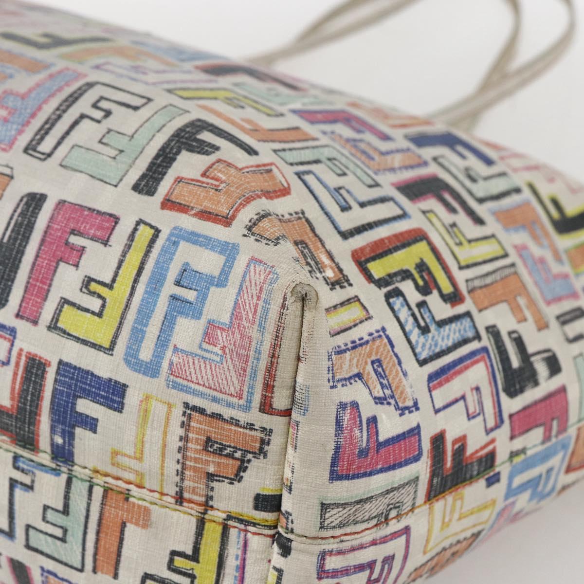 FENDI Zucca Canvas Tote Bag PVC Multicolor Gold Auth 159215